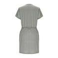 thumbnail image 4 of FRSASU Robes T-Shirt pour Femmes Tendance à Taille Nouée Robe Rayée avec Poches Décontractée Col Ras du Cou Manches Courtes Robe Midi Gris, 4 of 6