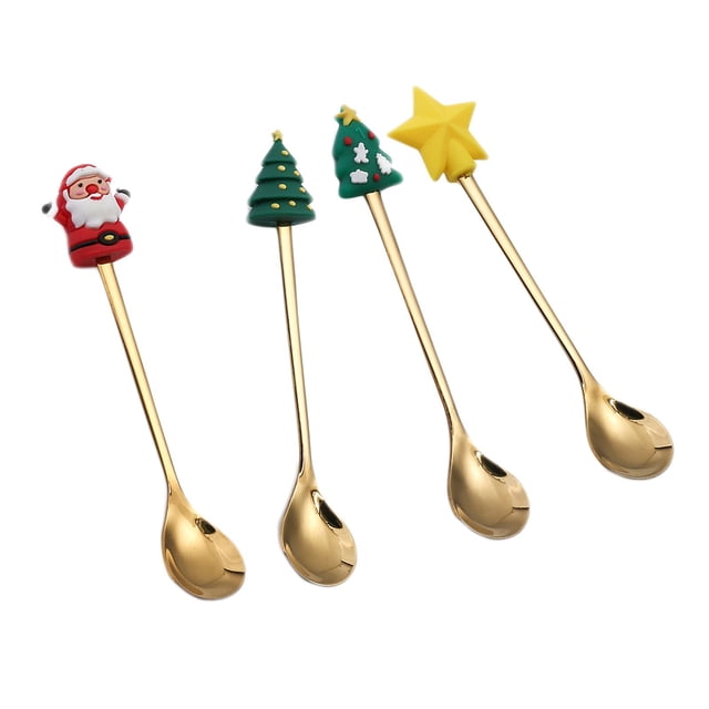 4Pcs Stainless Steel Christmas Table Decorations Decorations Tea Spoons Decor