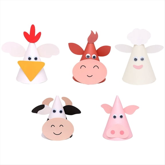 5Pcs Kids Birthday Party Hats Zodiac Ox Cow Cone Farm Animals Photo Props for Baby Shower Supplies