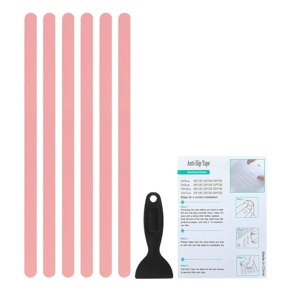 Bathtub Non Slip Stickers 14.96x0.79 Inch, 6 Pack Stickers with Adhesive Decals Scraper for Bath Tub Shower, Pink