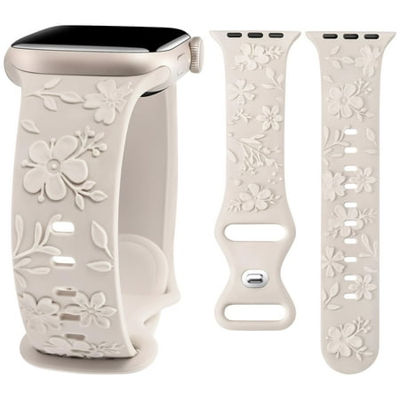 Wearlizer Floral Embossed Band Compatible with Apple Watch Band 38mm 40mm 41mm 42mm 44mm 45mm 49mm Women, Cute Cherry Blossoms Sport Replacement Strap for iWatch Series 9 8 7 6 5 4 3 2 1 SE Ultra 1 2