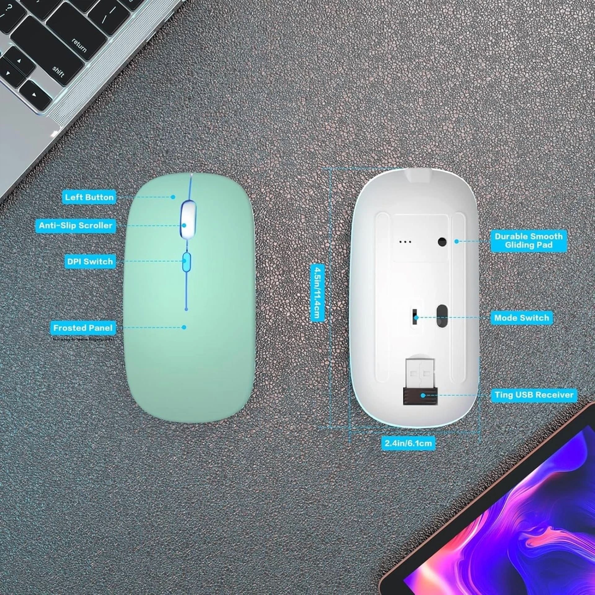 CIRCLE- Wireless Bluetooth Mouse - Rechargeable Laptop Mice - With Led Green