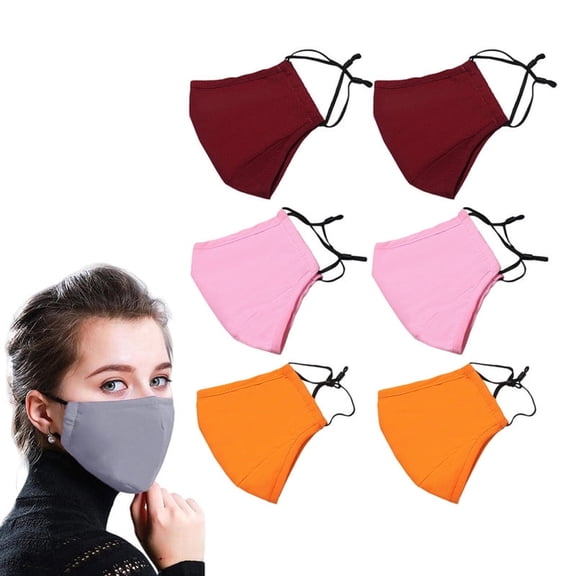GJX 6 Pack Cloth Face Mask,3-Layer Cotton Fabrics,Washable Reusable,Breathable with Adjustable Ear Loops,Nose Wire and Filter Pocket