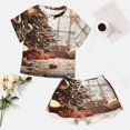 thumbnail image 4 of Christmas Snowmen Women's Ruffle Short Sleeve Tops And Shorts Cute Peeps Bunny Pajamas Sets, 4 of 7