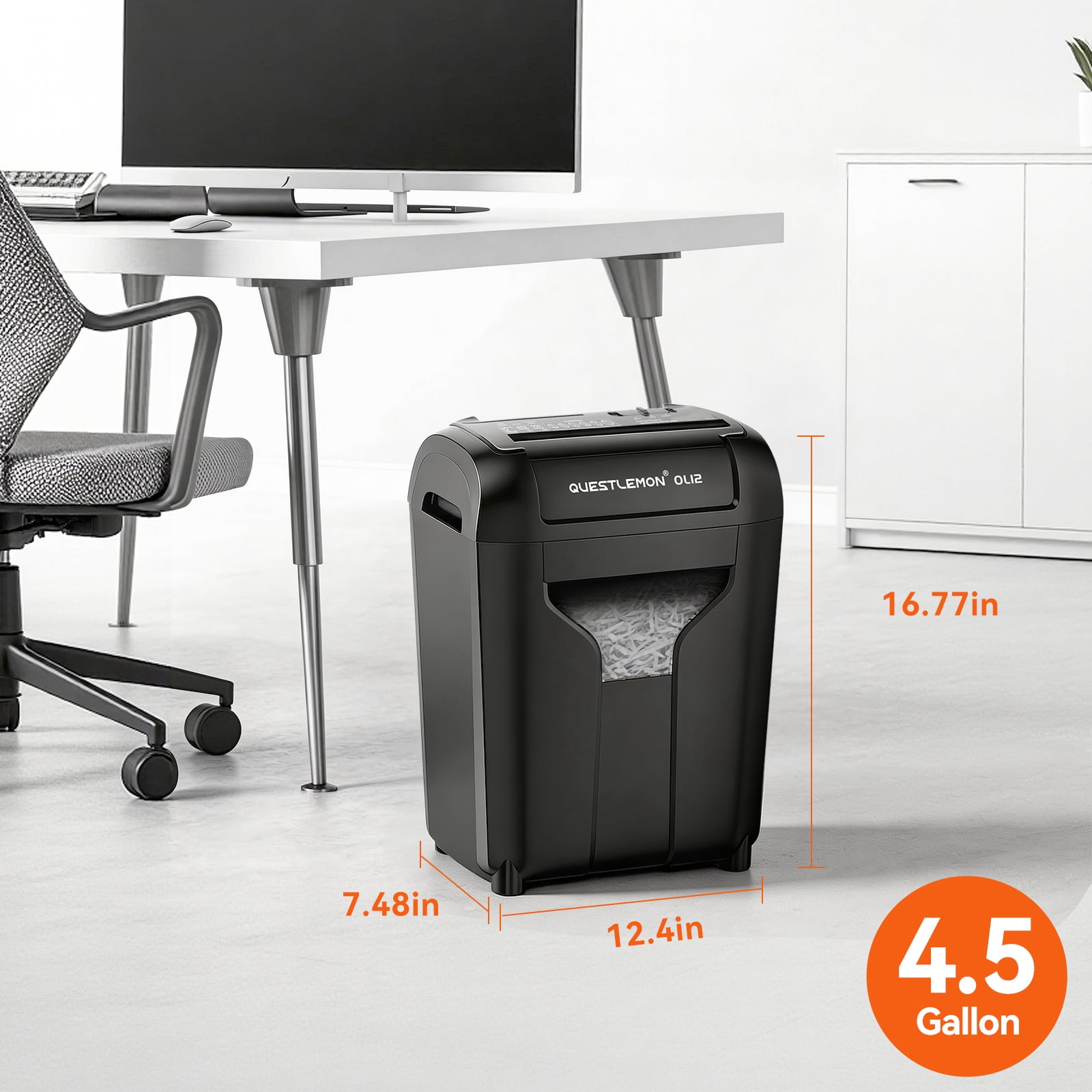 QUESTLEMON 12-Sheet Cross Cut Paper Shredder, 4.5Gal Home Office Shredders for Paper, Credit Card, Mail, Staples, with Jam-Proof System , P-4 Security Level