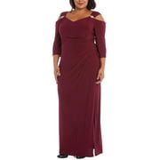 R&M Richards Womens Plus Cold Shoulder Embellished Evening Dress