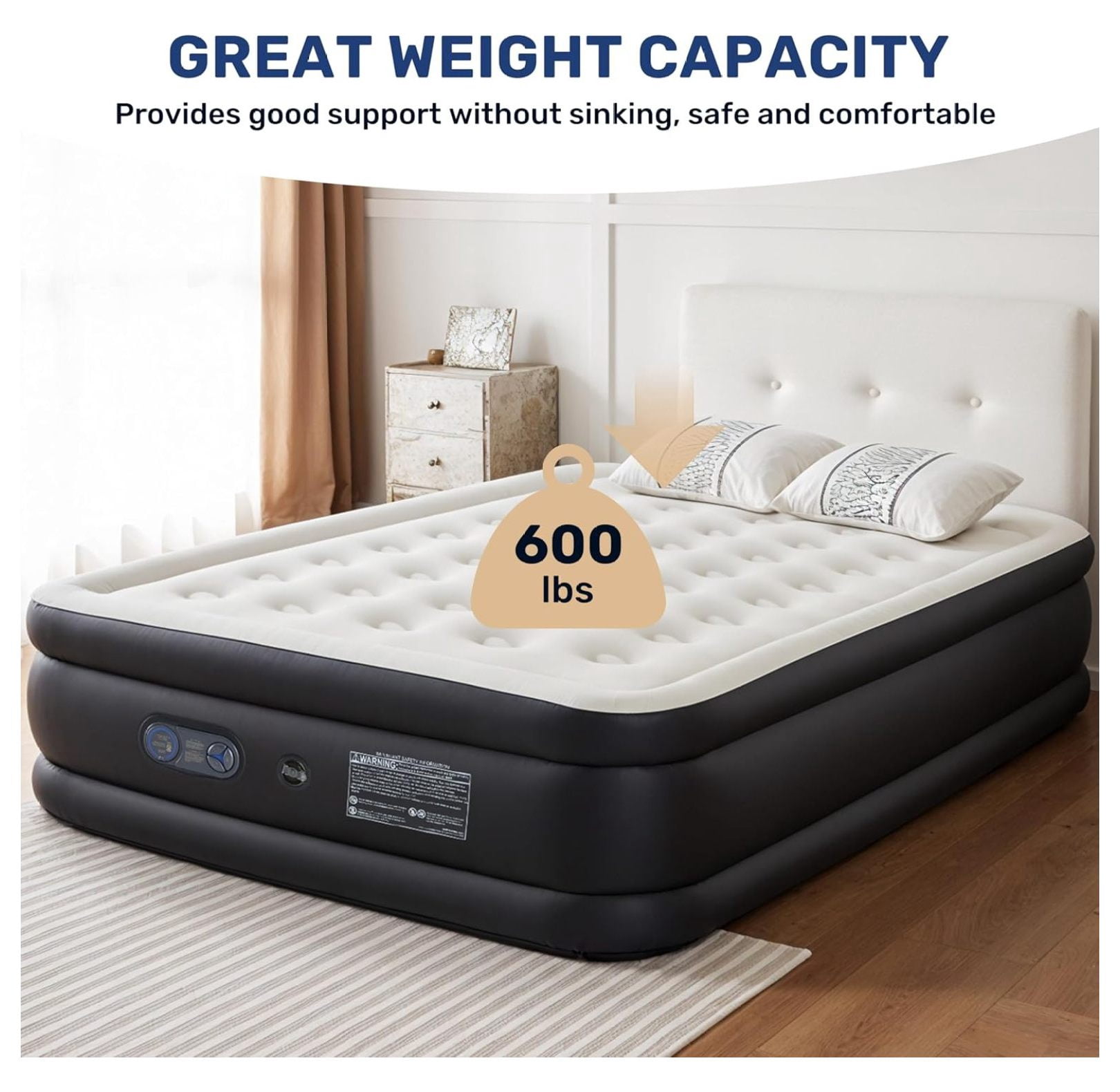 Queen Camping Air Mattress with Built-in Electric High-Speed Pump, 18" Bed Height, Blow Up Inflatable Airbed with Carrying Bag for Home Guests & Travel, Waterproof Foldable Portable