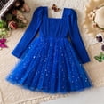 thumbnail image 5 of Razzly Child Girls Long Sleeve Dress with Bow Star Sequin Netting Holiday Party Formal Occasion Winter Fall Outfit for Toddler Kids 3-7 Years(Blue,5-6 Years), 5 of 8