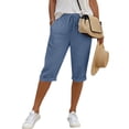 thumbnail image 4 of CBASIHI Womens Capris with Pockets- Summer Drawstring Elastic Waist Breathable Casual Straight Leg Beach Pants Blue Size M, 4 of 9