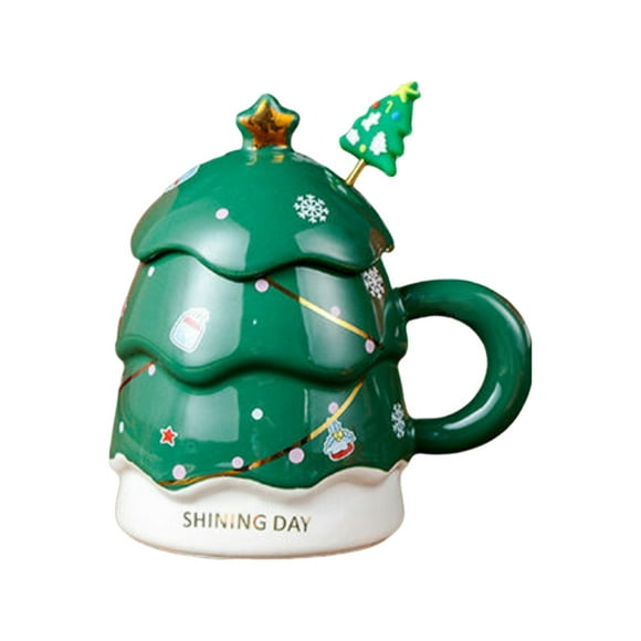 Coffee Mug,Christmas Tree Ceramic Coffee Mug Kitchen,with Handle Hot Cold Water Drinks Cup Beverage,Xmas Tree Milk Tea Cup Juice Party Home Office,Household Birthday Gift Holidays Daily Green