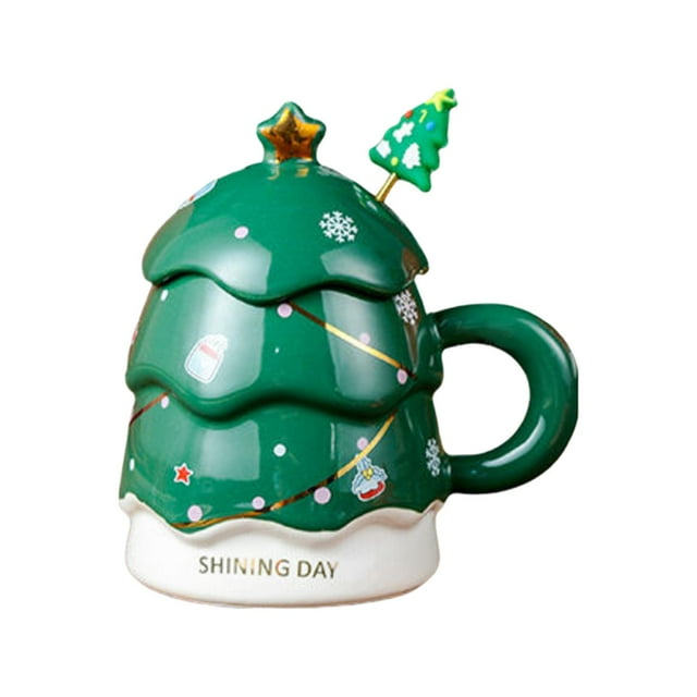 Taza de café de cerámica con forma de árbol de Navidad, taza de cerámica para café, leche, vajilla, almacenamiento de té Verde