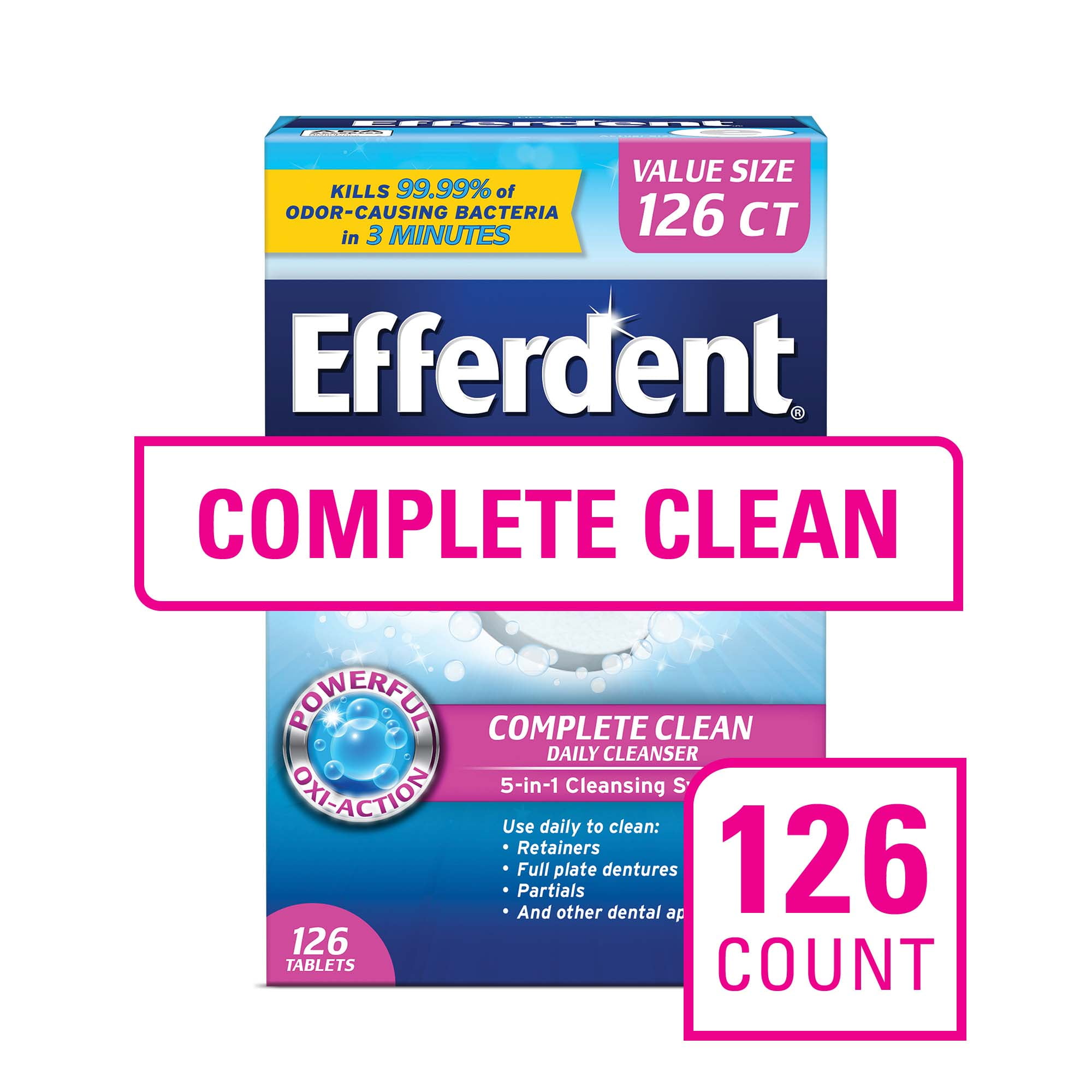 Efferdent Denture & Retainer Cleanser Tablets, Complete Clean, 126