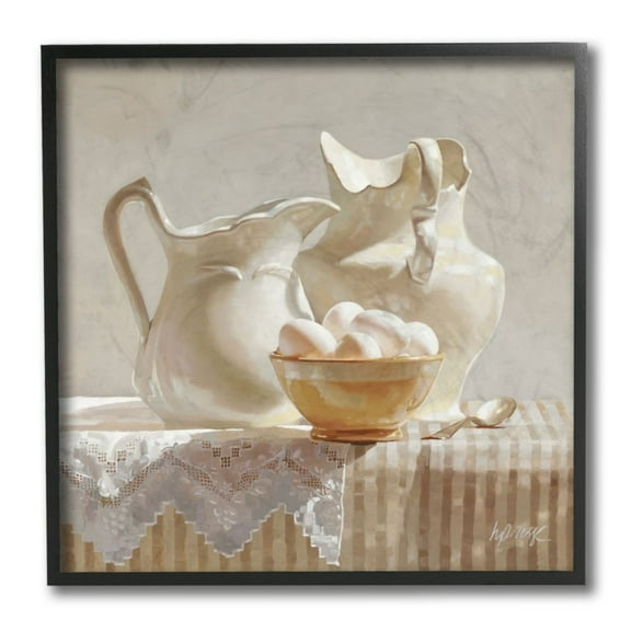 Stupell Industries Country White Pitchers Farm Table Still Life Design by Heide Presse, 12" x 12", Black Framed