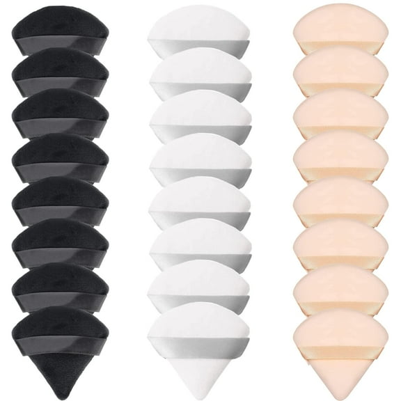 iMucci 24 Pcs Triangle Elf Powder Puff Soft Face Makeup Puffs for Body Loose Powder Makeup Sponge Beauty Wet Dry Makeup Tool (Black, White, Nude)