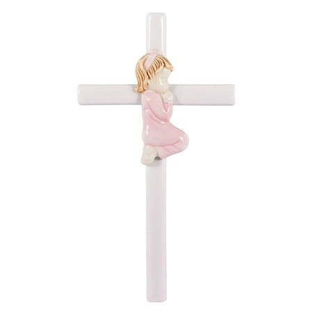 - Praying Girl Hand Painted White Porcelain 7.5 inch Wall Cross, Hand painted and gift boxed By Roman Inc.