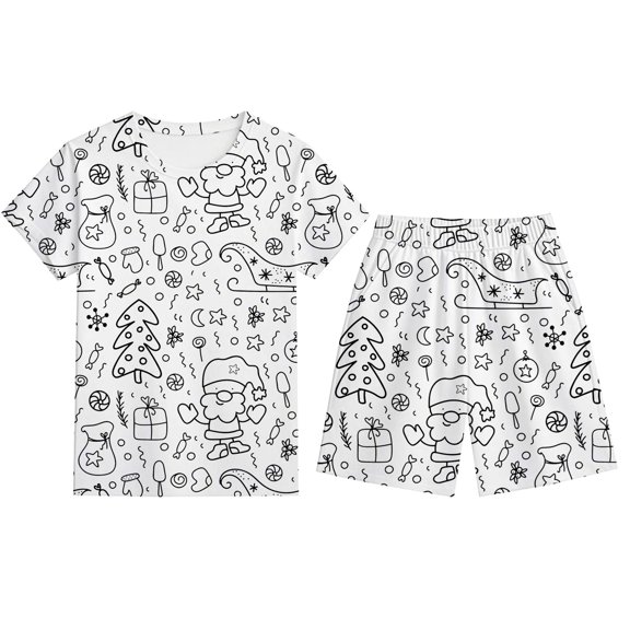 Toddler Boy Pajamas Christmas Diy Cartoon Print Crew Neck Short Sleeve T-Shirt And Shorts 2 Piece Pjs for Boys Size 3-4 Years