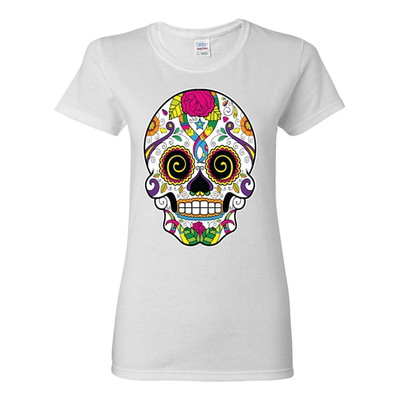 Wild Bobby Day Of The Dead Sugar Skull Pop Culture Women Graphic Tee, White, Small