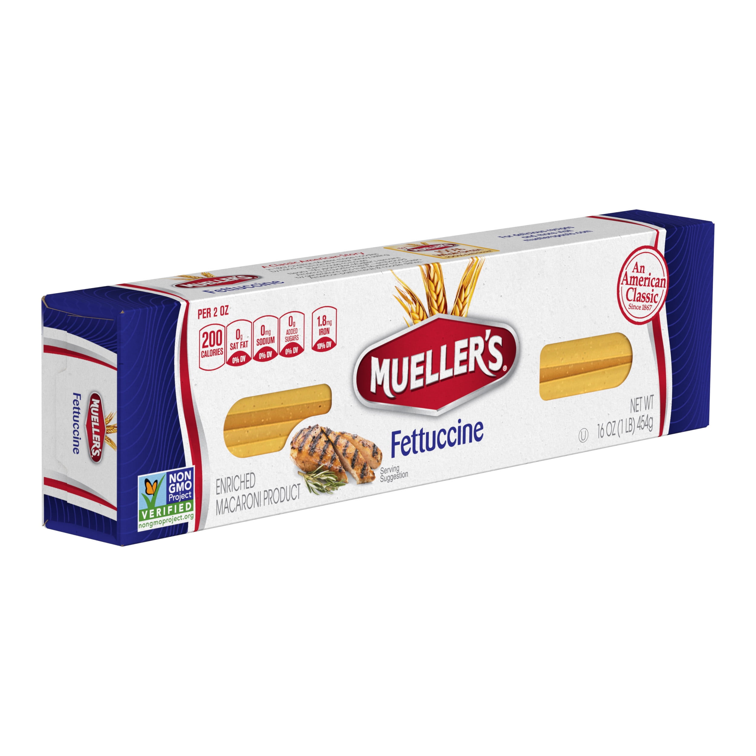 (2 pack) Mueller's Sodium-Free, Cholesterol-Free Fettucine Pasta, 16 oz (Shelf-Stable)