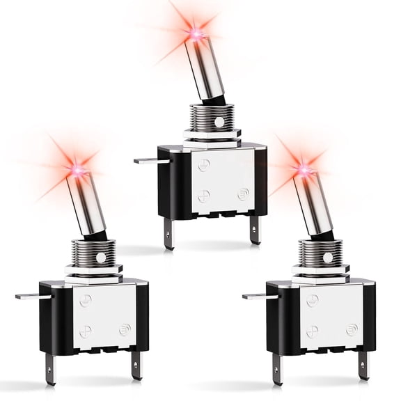3 Pack Red LED Rocker Toggle Switches, 12V 20A 3 Pin 2 Position SPST for Car Marine RV Truck Boat