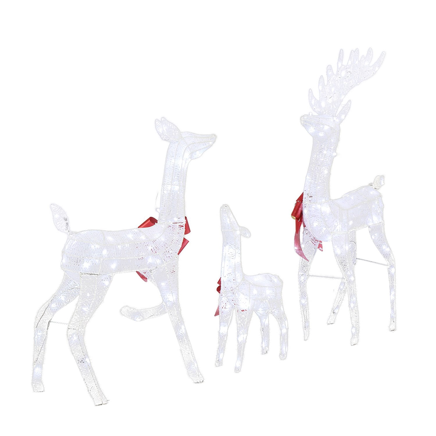 Astoutdoor 3-Piece White Iron Frame Elk Decoration Set with Lights, 54 x 20 x 122 cm