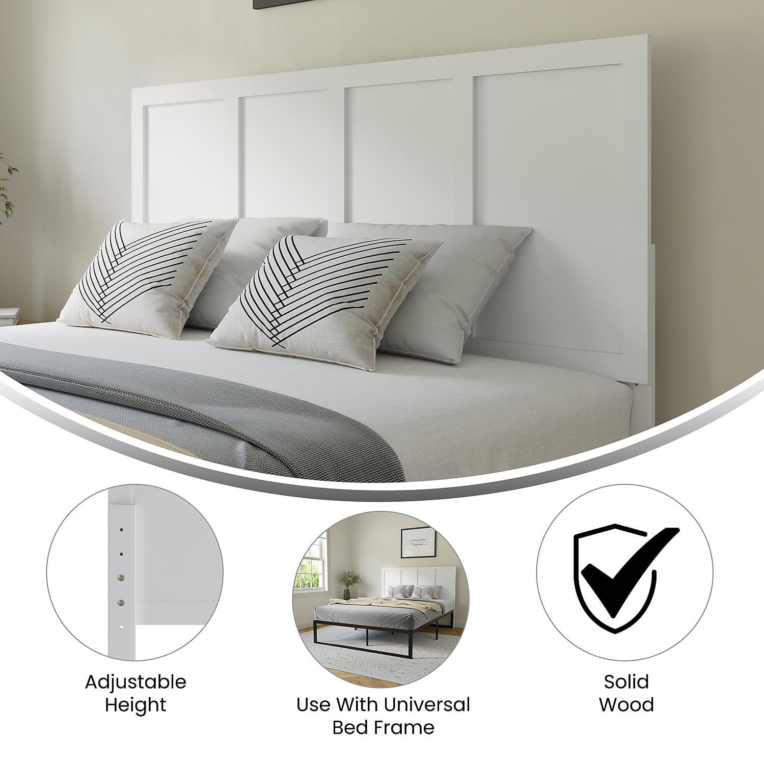 Flash Furniture Oliver Queen Size Wooden Four Panel Adjustable Headboard 61.25"W x 0.75"D x 41" - 51