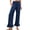 Dark Blue, variant on Women's Solid Color Linen Straight Leg Pants, Elastic High Waist Long Trousers with Ruffle Hem, Fashion Casual Pants for Spring, Fall, Beach and Daily Wear Dark Blue M