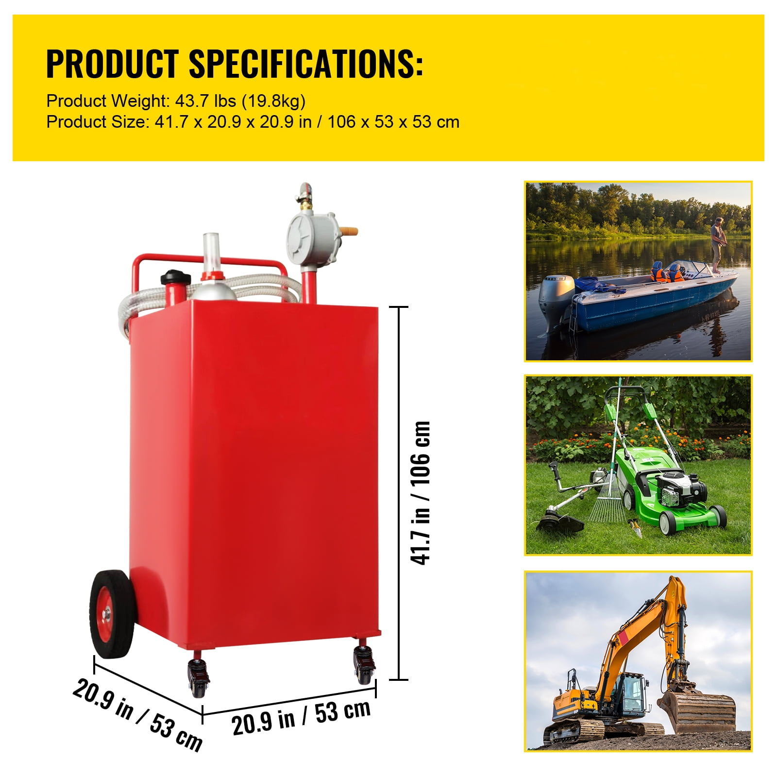 SKYSHALO with Manuel Transfer Pump, 35 Gallon Gas Caddy, Fuel Storage Tank with 4 Wheels, Portable Fuel Caddy Gasoline Diesel Fuel Container for ATVs, Boats