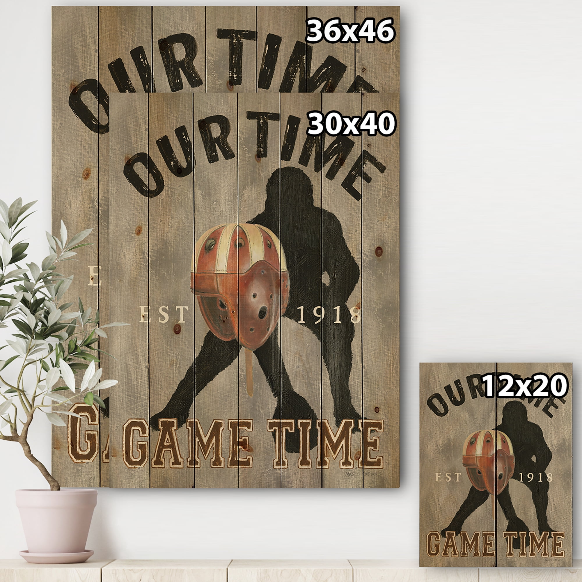Designart 'football Game Day I' Vintage Sport Print on Natural Pine Wood