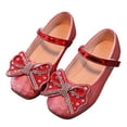 thumbnail image 3 of GiLiling Girls Mary Jane Dress Shoes, Sequin Upper with Rhinestone Bow, Hook-and-Loop Princess Flats for Party Dance Everyday Wear (Red, 3 Years), 3 of 8