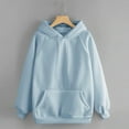 thumbnail image 2 of tklpehg Sweatshirt for Women Fall Comfy Loose Fit Pullover Tops Trendy Ladies Tops Graphic Hoodie Solid Color Long Sleeve Tops Casual Hooded Drawstring with Pocket Sweatshirt Sky Blue S, 2 of 6