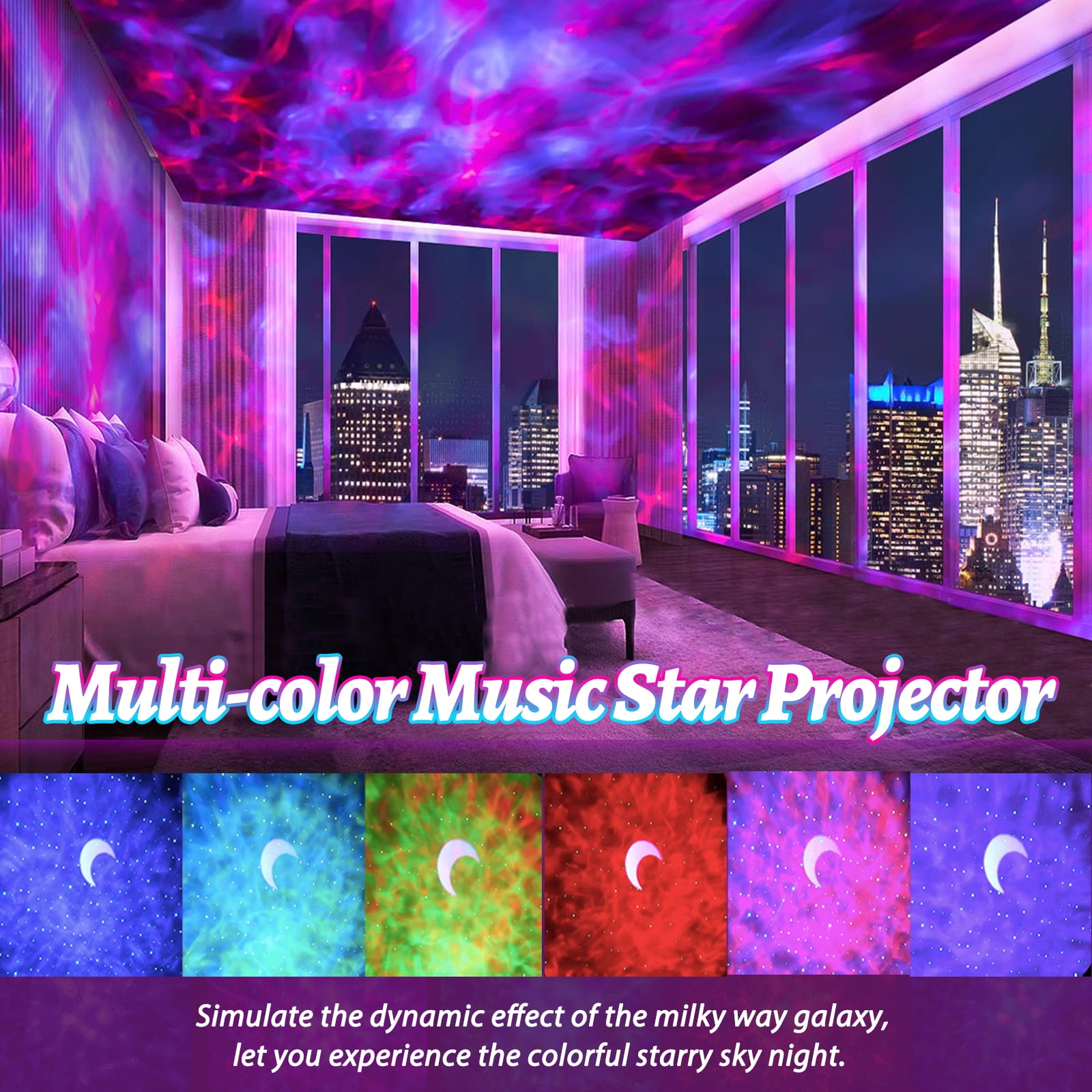 VOPOCO Bedroom Galaxy Star Projector Bluetooth Sync Music Sound Control Led Nebula Night Light Room Decor