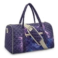 thumbnail image 2 of Garronmavis Purple Galaxy Cat Print Large Quilted Duffle Bag for Women, Weekender Travel Carry On Tote with Luggage Sleeve, Gym Dance Overnight Shoulder Bag, 2 of 7