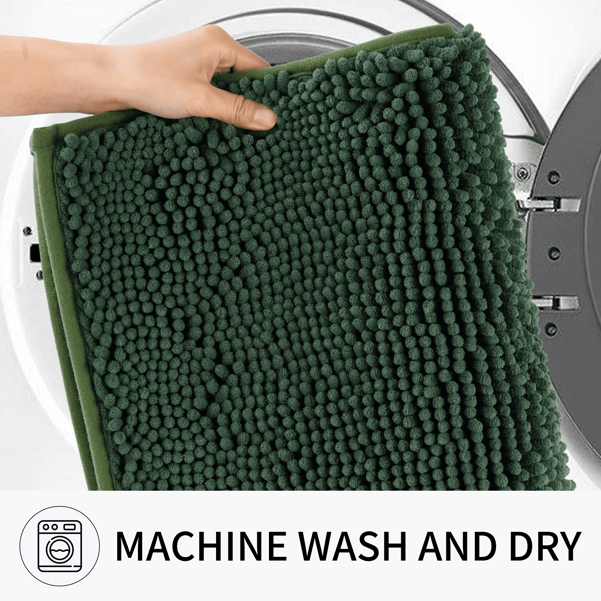 Evlmd Bathroom Rugs, Extra Soft Absorbent Shaggy Chenille Bath Rugs, Non-Slip Hunter Green Bath Mats for Bathroom Floor Tub and Shower, Home Decor Accessories, 24" X 59"