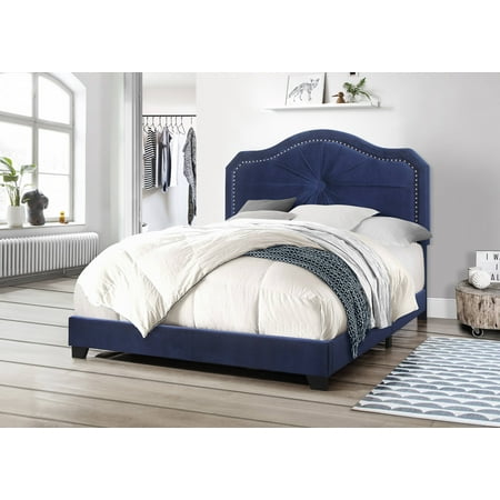 Best Quality Furniture Upholstered Panel Bed in Velvet Fabric, 3 Colors (Black, Gray or Navy) & 3 Sizes (Q, F or