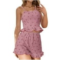thumbnail image 2 of Women's Ribbed Crop Top And Shorts Pajama Set Summer Ruffle Trim Sleepwear 2 Piece Set, Cute Elastic Waist Lounge Shorts Set by Hontri, 2 of 3
