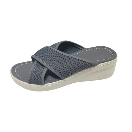 

Honeeladyy Summer Women Thick Bottom Slope Heel Shoes Beach Sandals Roman Casual Slippers Gray Clearance under 10$