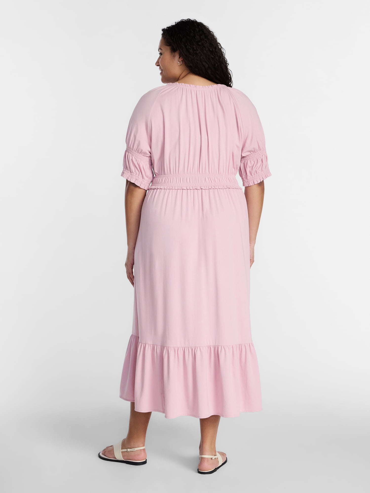 Terra & Sky Women’s Plus Scoop Neck Maxi Dress with Elbow Length Sleeves, Size 0X-5X