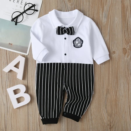 

Yubatuo Newborn Infant Baby Boy Gentleman Suit Striped Romper Jumpsuit Clothes Outfits White 73