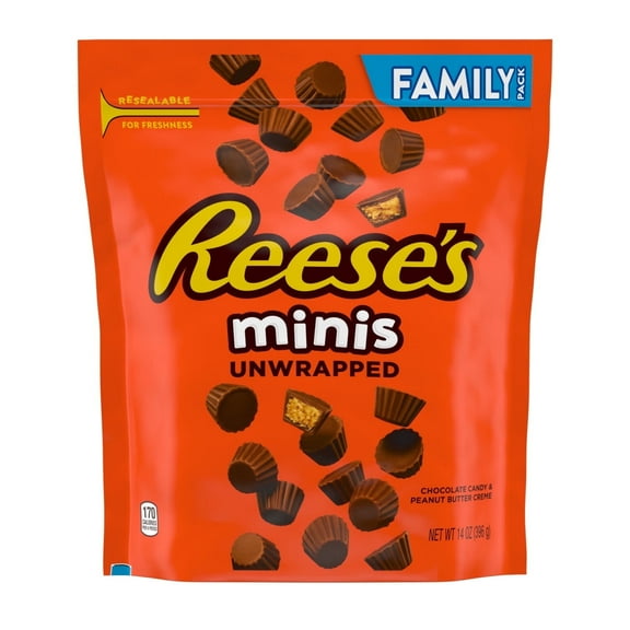 Reese's Minis Unwrapped Chocolate Peanut Butter Creme Cups Candy, Family Pack 14 oz