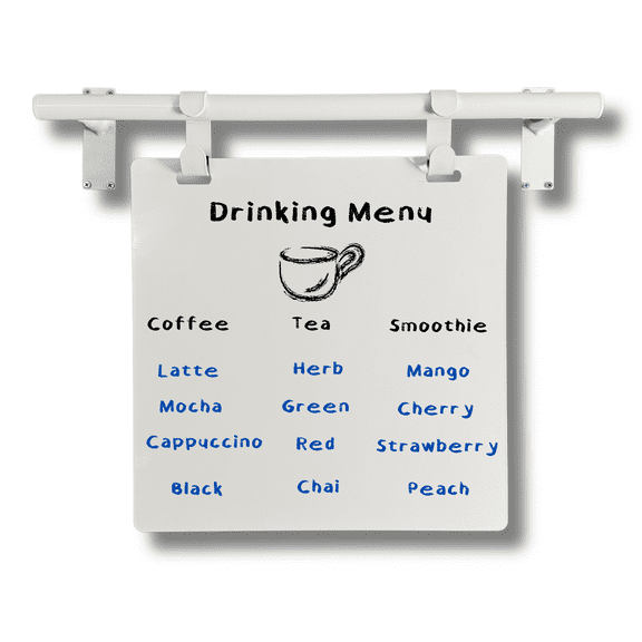 Wall Mounted Metal Hanging Menu Display Sign, Cafe Bar Business price menu Chalkboard Magnetic Sign (White Frame/White Board)