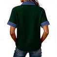 thumbnail image 4 of ASDFVBKG Women's Short Sleeve Shirts with Denim Collar Cuffs Buttons Decor V-Neck Tops Dressy Casual Office Blouses Green 3XL, 4 of 5