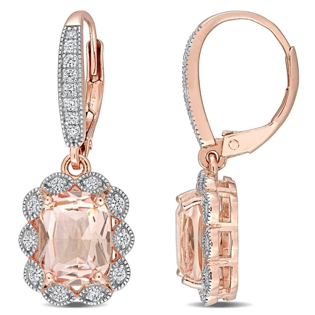 Miabella Simulated Morganite and Cubic Zirconia Rose-Plated Sterling Silver Earrings