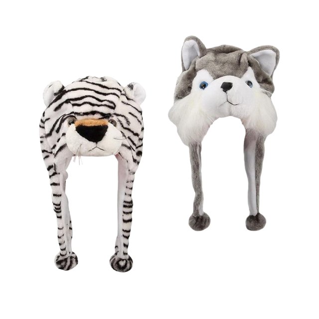 2 piezas de decoración de accesorios de fotografía de sombrero de felpa de animales bonitos tigre y lobo