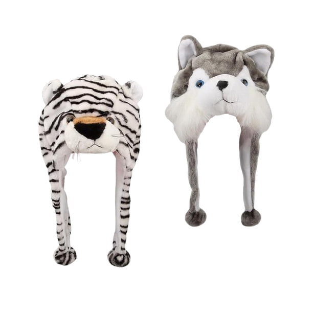 Pack de 2 Gorros de Peluche con Diseño de Encantadoras, Ideal para Sesiones Fotográficas tigre y lobo