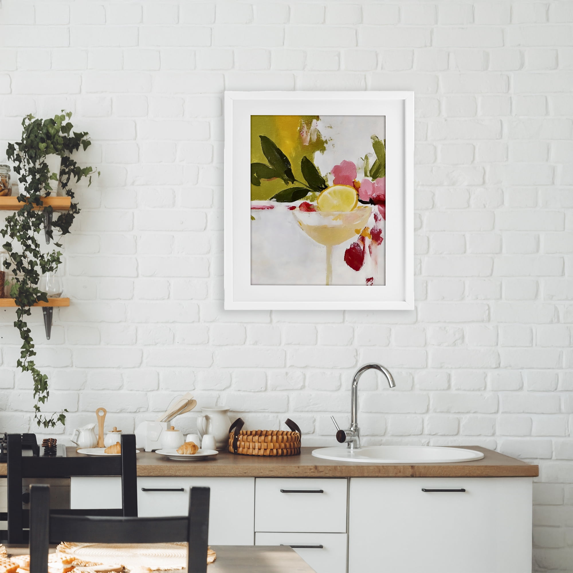 Stupell Industries Red & Pink with Lemons White Framed Print Under Glass, design by Riley B
