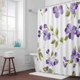 thumbnail image 5 of Green Leaves Fabric Shower Curtain Purple Flowers Washable Shower Curtains for Bathroom, Waterproof Bath Curtain with Hooks Home Decor 36x72in, 5 of 8