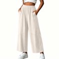 thumbnail image 5 of Cagogo Women's Cotton Linen Wide Leg Pants Elastic Waist Casual Loose Ankle Trousers with Pockets Flowy Summer Beach Work Lounge Fashion Clothes, White XL, 5 of 6