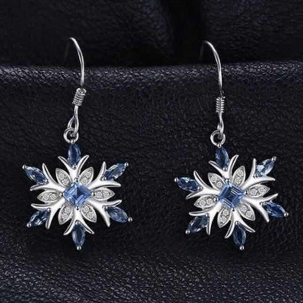 Jewelry Palace Promotion 1.54Ct Natural Blue Topaz Dangle Earrings 925 Sterling Silver Snowflake Christmas Earrings - image 4 of 4