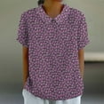 thumbnail image 2 of ZOHIUM Ladies Summer Tops Women's Top Women's Linen Lapel Art Floral Round Neck Button Loose Pullover Top Casual Shirt T Shirt Short Sleeve Tops for Women （Purple,S), 2 of 4