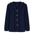 thumbnail image 4 of CLOISE Womens Blouses Dressy Casual Long Sleeve Plus Size Tops Deep V Neck Elegant Pullover Solid Color Loose Summer T Shirts Navy, 4 of 8